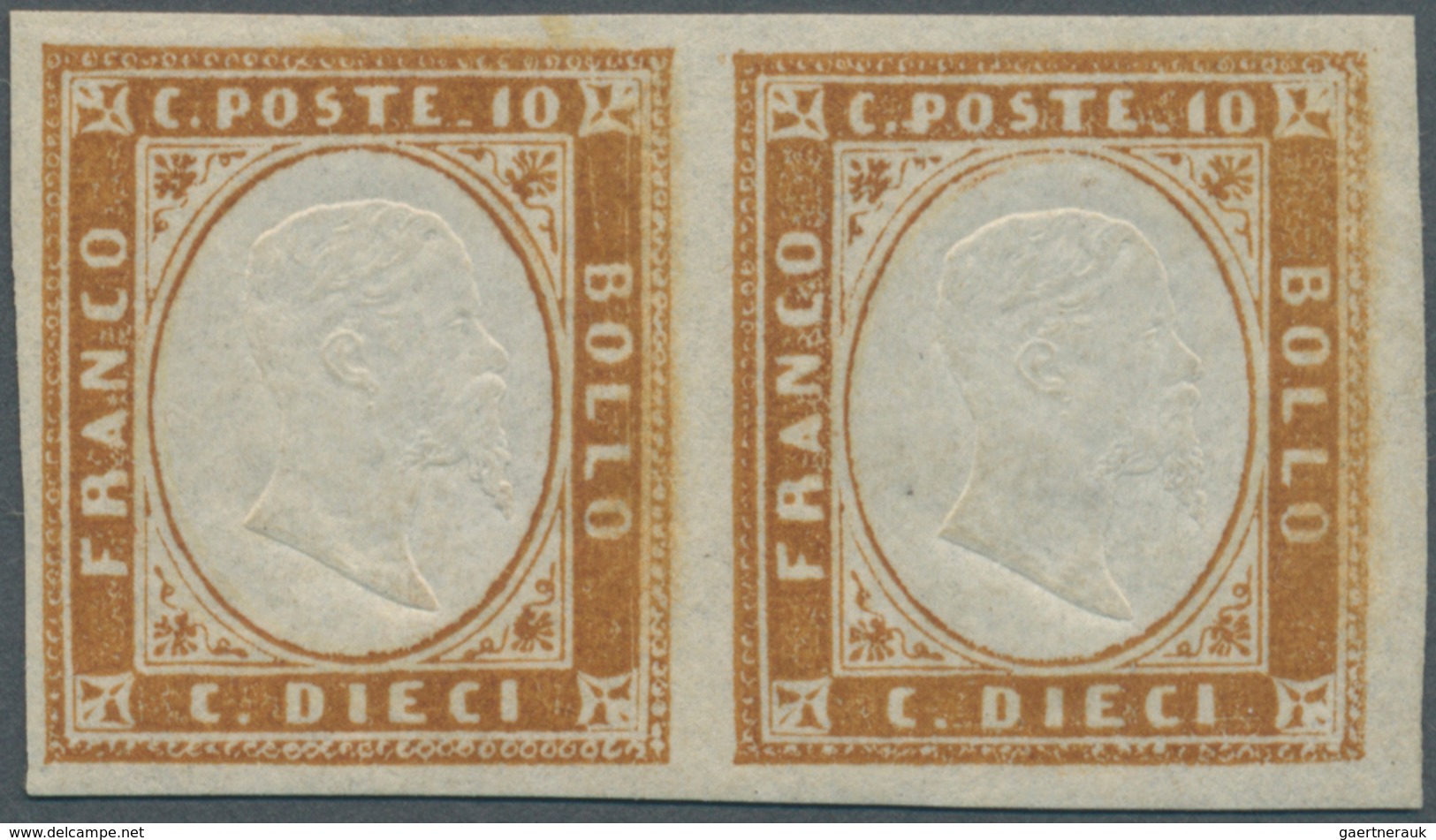 Italien - Altitalienische Staaten: Sardinien: 1862, 10 C Reddish Orange, Horizontal Pair, Full To Br - Sardinië