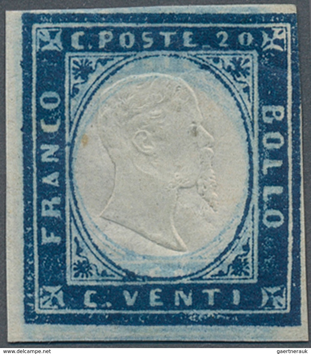 Italien - Altitalienische Staaten: Sardinien: 1859, 20c. Ultramarine With Slight Double Embossing (s - Sardinië