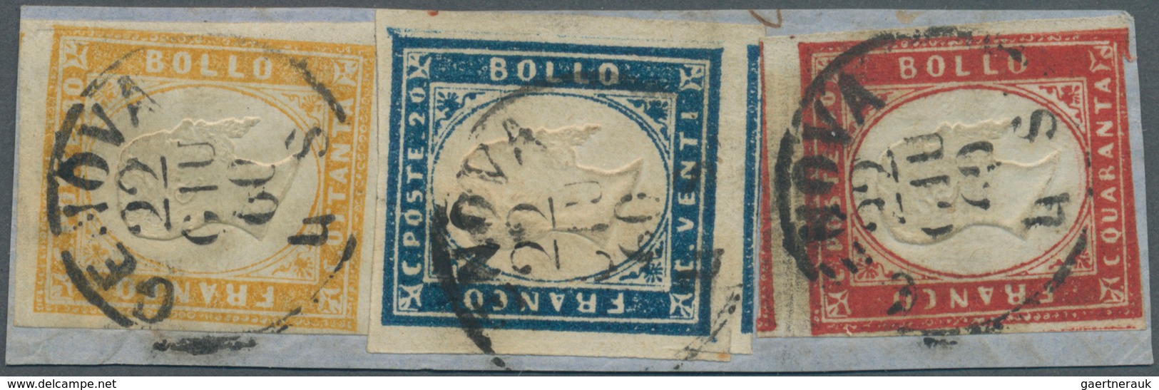 Italien - Altitalienische Staaten: Sardinien: 1859/1860, 20 C Deep Blue, 40 C Carmine And 80 C Yello - Sardinië