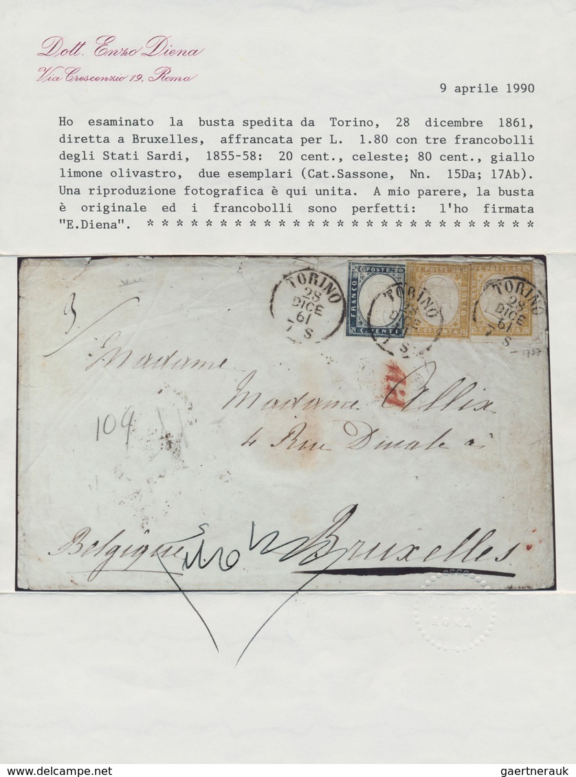 Italien - Altitalienische Staaten: Sardinien: 1861: Letter From Turin To Brussels, Franked For 1,80 - Sardinië