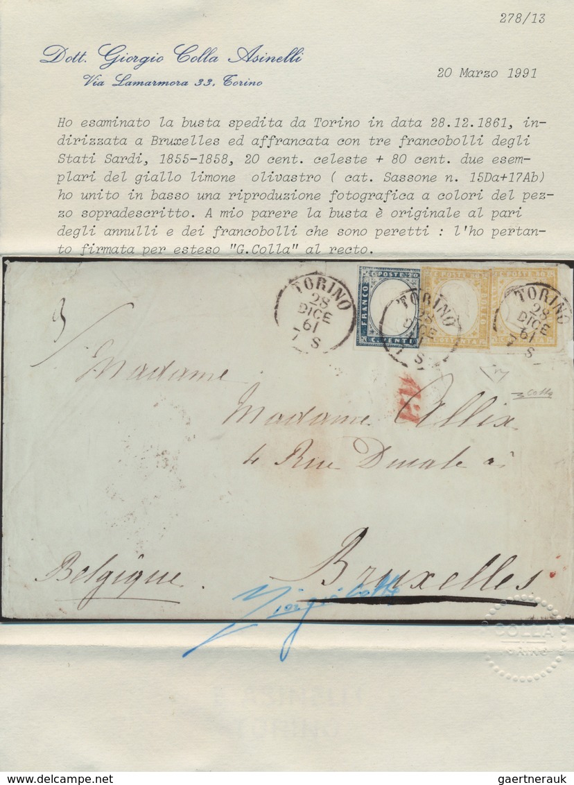 Italien - Altitalienische Staaten: Sardinien: 1861: Letter From Turin To Brussels, Franked For 1,80 - Sardinië