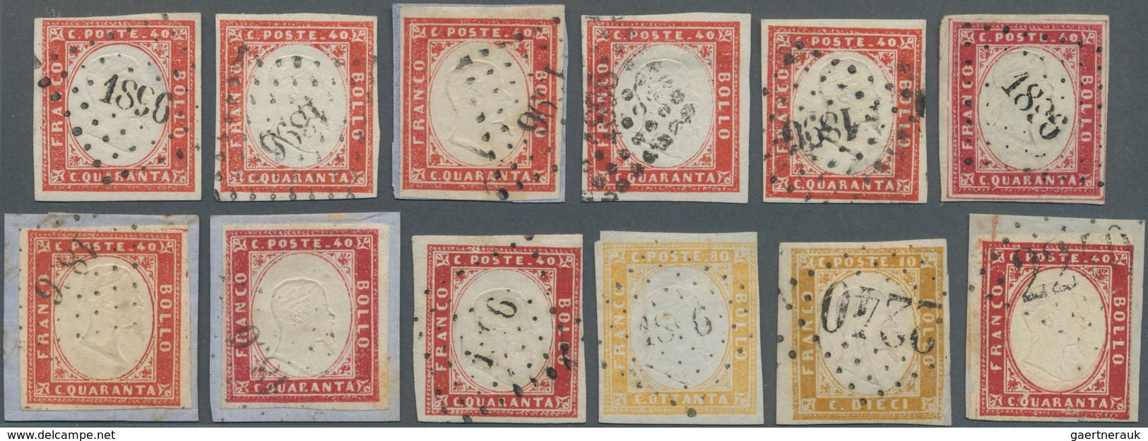 Italien - Altitalienische Staaten: Sardinien: 1855/1862, MARSEILLE, Group Of 12 Used Stamps With Fre - Sardinië