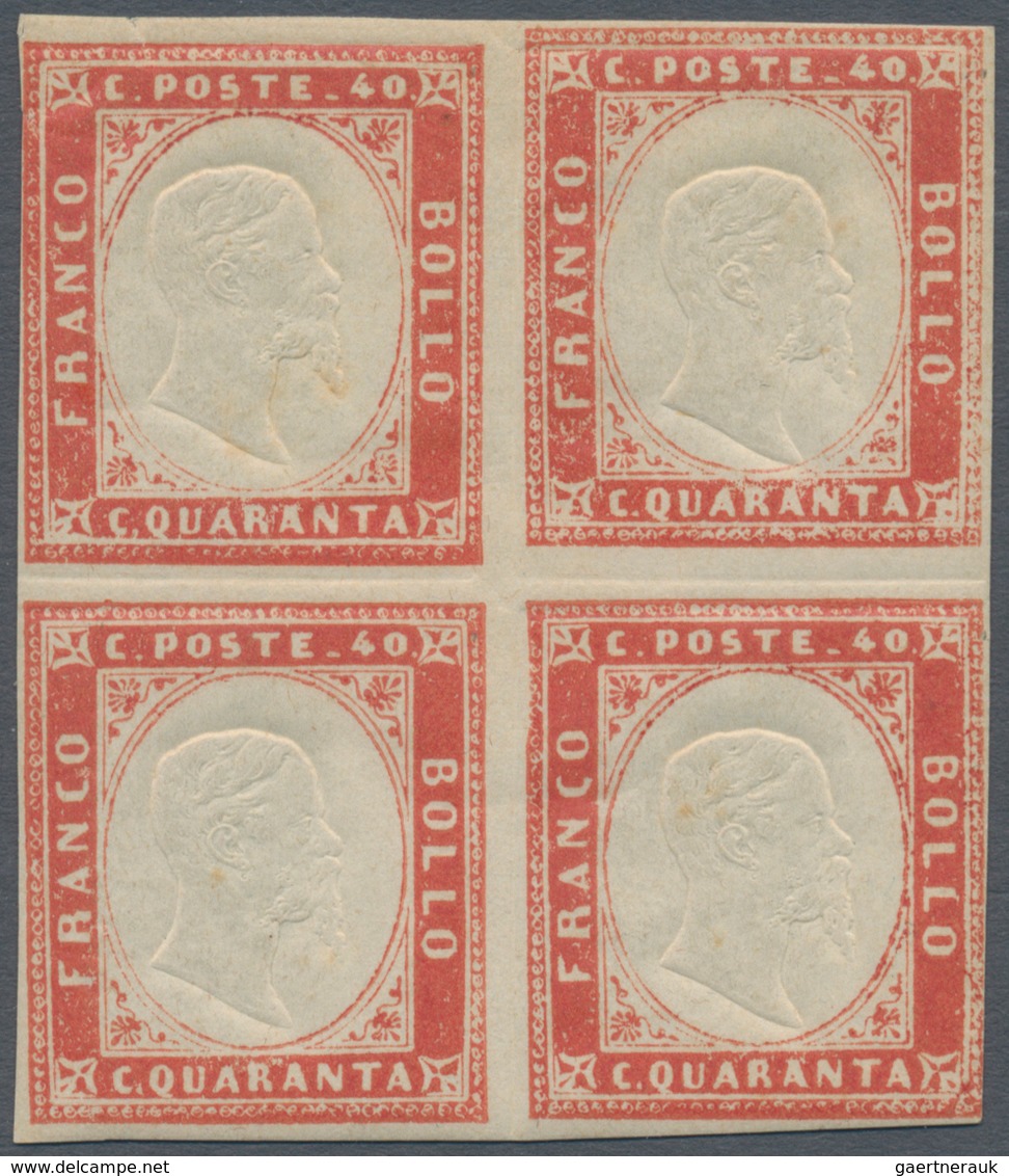 Italien - Altitalienische Staaten: Sardinien: 1855, 40 Cents Ruby Red, Print Of 1855, Block Of Four, - Sardinië