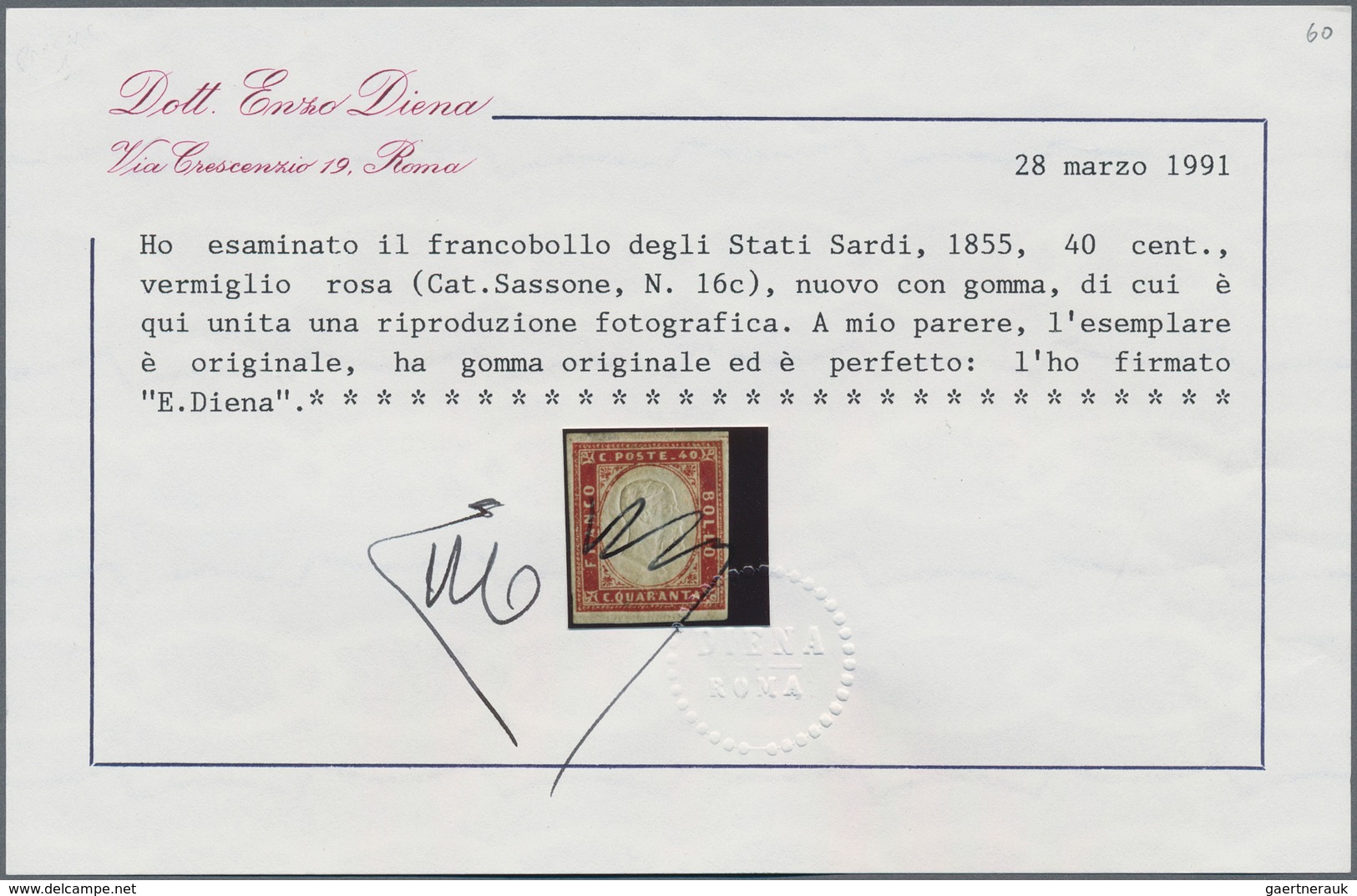 Italien - Altitalienische Staaten: Sardinien: 1855, 40c. Rose-vermilion, Bright Colour, Close To Wid - Sardinië