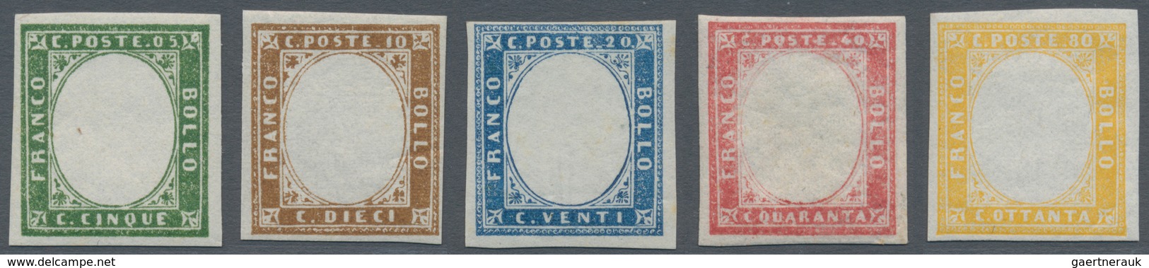 Italien - Altitalienische Staaten: Sardinien: 1855/63: 5, 10, 20, 40 And 80 Cents, All Without Embos - Sardinië