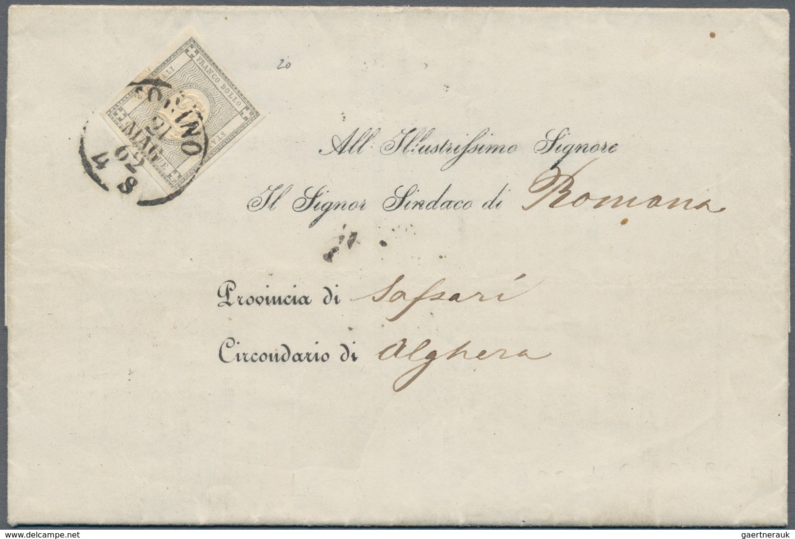 Italien - Altitalienische Staaten: Sardinien: 1862, GARIBALDI, 2 C Grey, Full Margins, Tied By Cds T - Sardinië