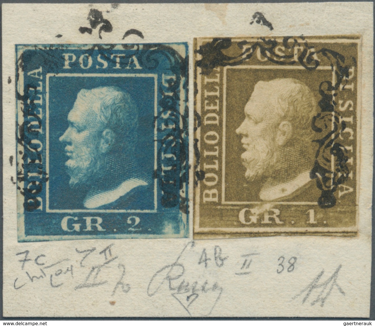 Italien - Altitalienische Staaten: Sizilien: 1859, 1gr. Olive And 2gr. Dark Cobalt, Fresh Colours, A - Sicilië