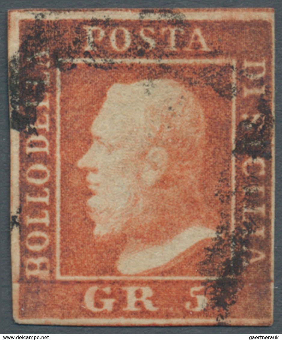 Italien - Altitalienische Staaten: Sizilien: 1859, 5 Gr Vermilion, Plate II, Close To Full Margins, - Sicilia