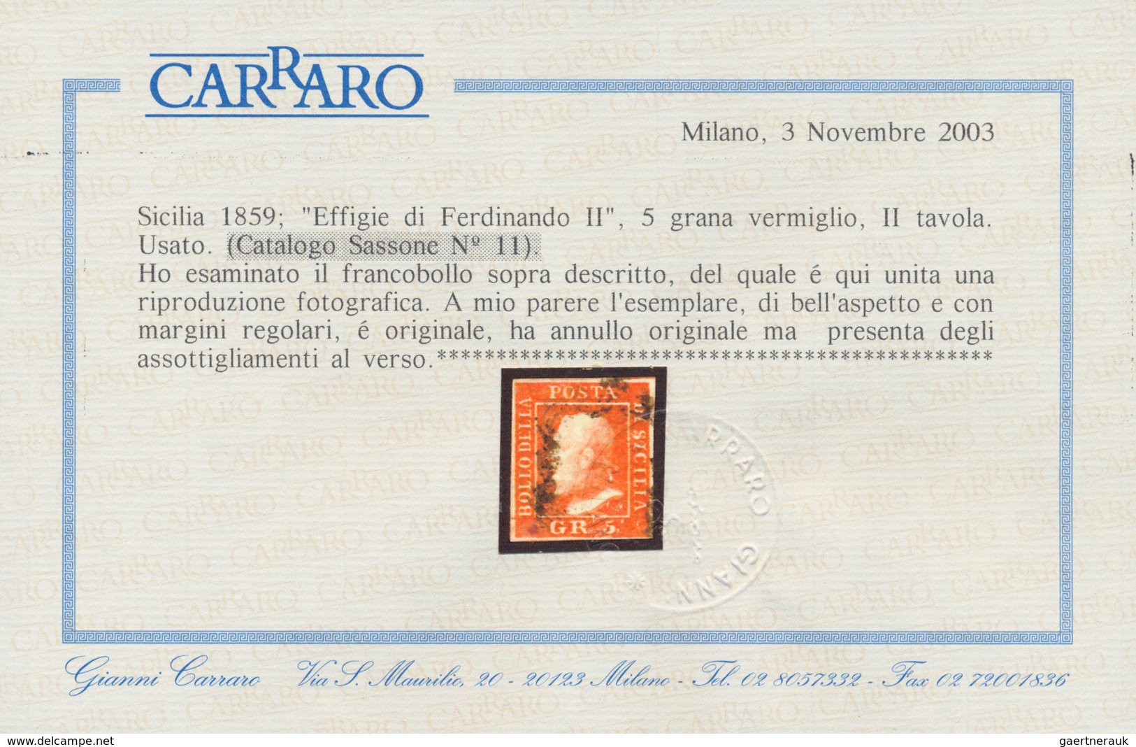 Italien - Altitalienische Staaten: Sizilien: 1859, 5 Grana Vermilion, Second Plate, Used, Well-margi - Sicilië