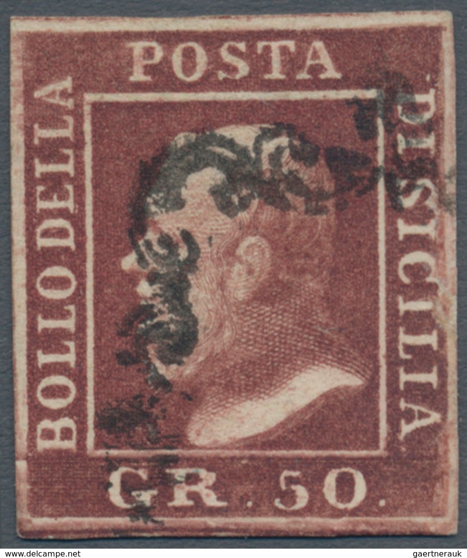 Italien - Altitalienische Staaten: Sizilien: 1859: 50 Grana, Red Brown, Used Well Margined. With Cer - Sicilië