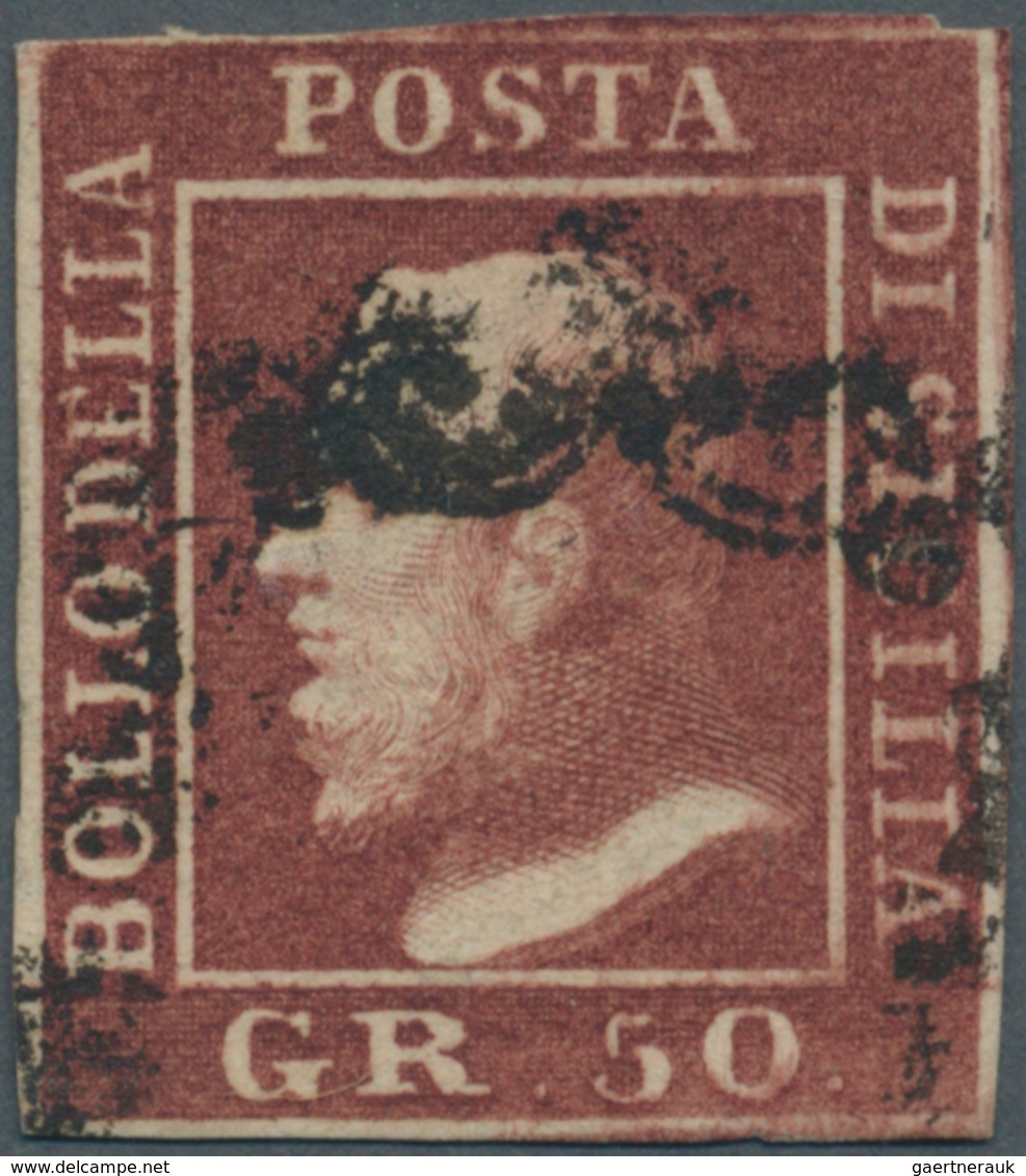 Italien - Altitalienische Staaten: Sizilien: 1859, 50gr. Lake Brown, Fresh Colour, Tight Margin At T - Sicilië