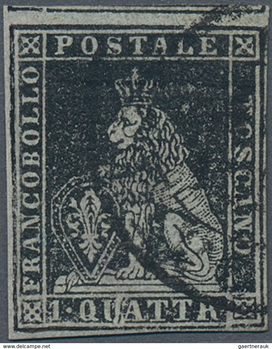 Italien - Altitalienische Staaten: Toscana: 1851, 1qu. Black On Grey, Fresh Colour, Left Margin Adde - Toscana