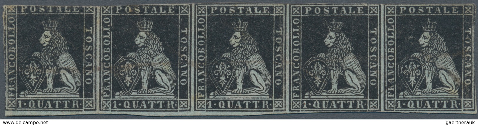 Italien - Altitalienische Staaten: Toscana: 1851, 1 Quattrino Black On Greyish Paper, Horizontal Str - Toscane