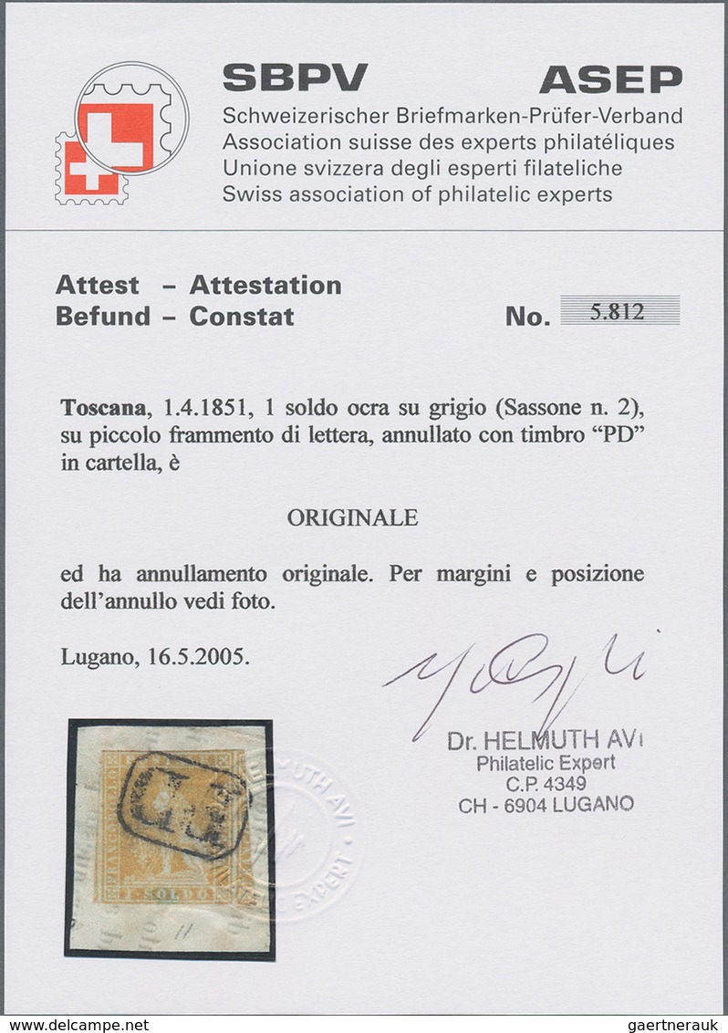 Italien - Altitalienische Staaten: Toscana: 1851, 1so. Ocre On Grey Paper, Fresh Colour, Slightly Cu - Tuscany