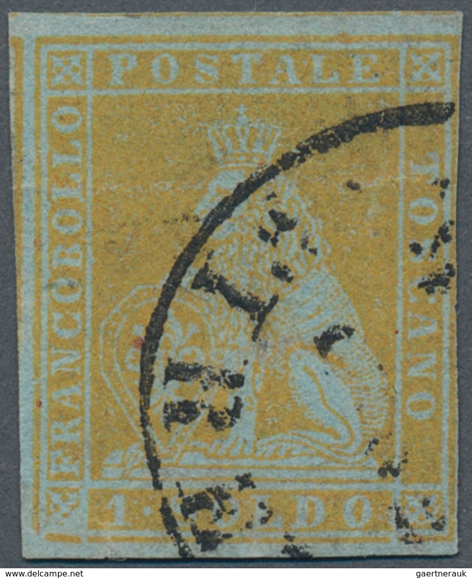 Italien - Altitalienische Staaten: Toscana: 1851, 1so. Yellow On Bluish, Touched At Right Otherwise - Toscane