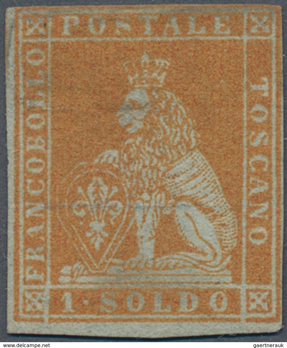 Italien - Altitalienische Staaten: Toscana: 1851, 1so. Orange On Grey, Fresh Colour, Touched To Full - Toscane