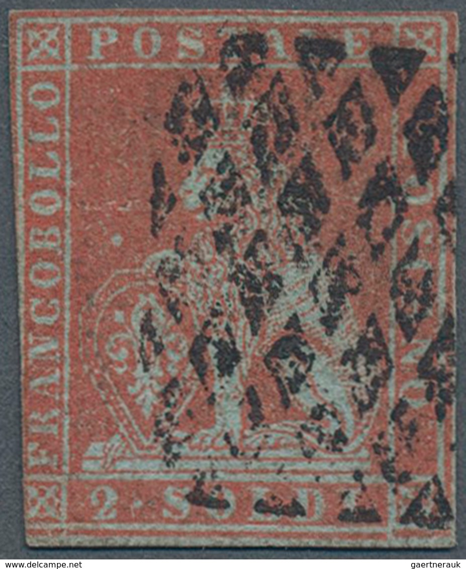 Italien - Altitalienische Staaten: Toscana: 1851, 2so. Scarlet On Bluish Paper, Fresh Colour, Cut In - Toscane