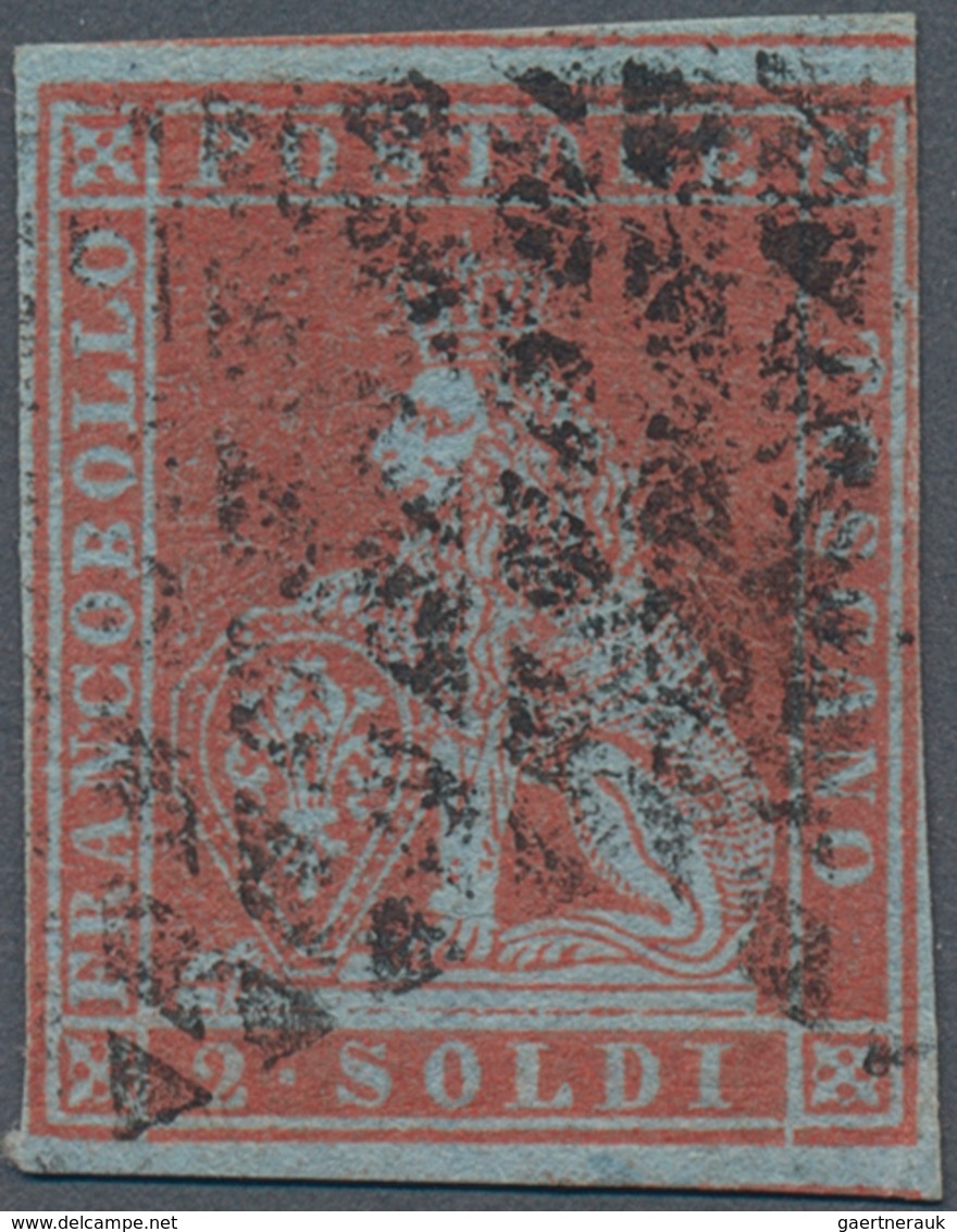 Italien - Altitalienische Staaten: Toscana: 1851, 2so. Scarlet On Bluish Paper, Fresh Colour, Slight - Toscana