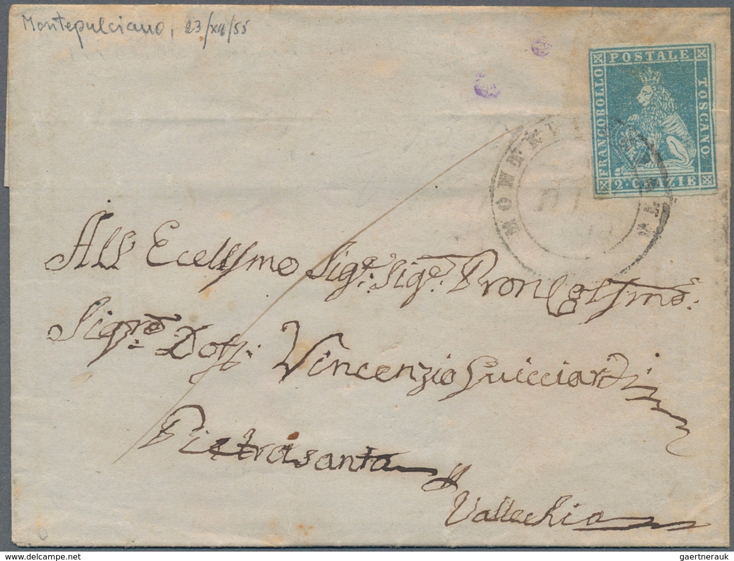 Italien - Altitalienische Staaten: Toscana: 1851, 2 Cr Bright Blue On Grey, Even To Full Margins, Ti - Toscane