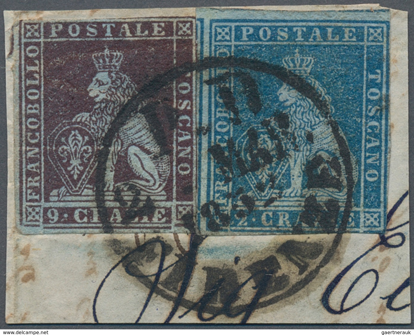 Italien - Altitalienische Staaten: Toscana: 1851, 2cr. Light Blue And 9cr. Brownish Purple, Intense - Toscane