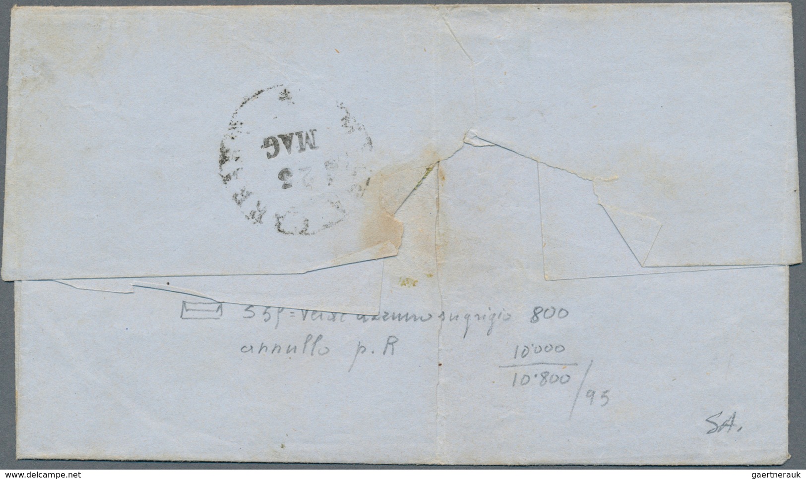 Italien - Altitalienische Staaten: Toscana: 1851, 2 Cr Greenish Blue On Grey, 3 Margins, Left Side T - Toscane