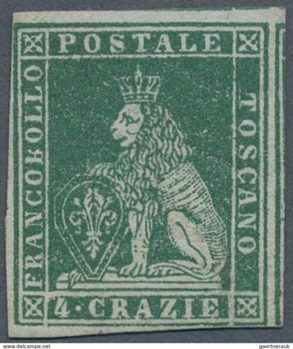 Italien - Altitalienische Staaten: Toscana: 1851, 4cr. Green On Grey Paper, Fresh Colour, Close To L - Toscane