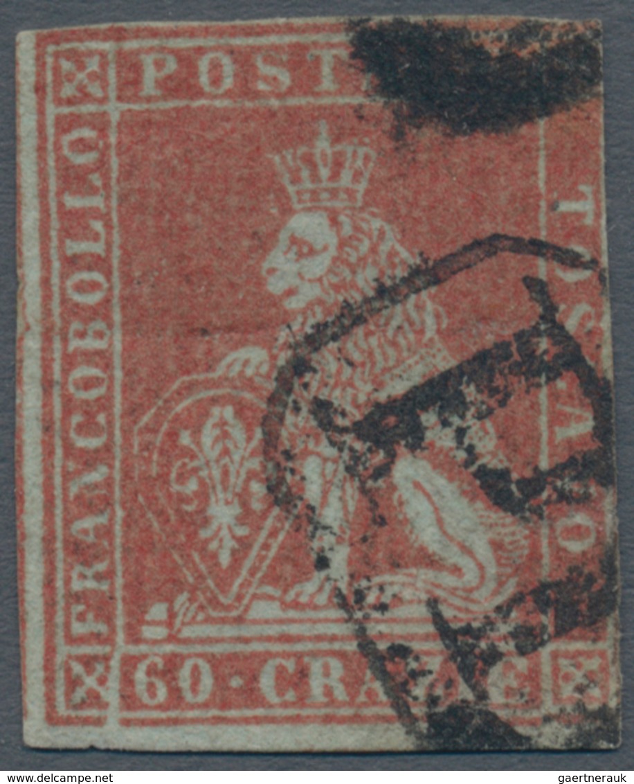 Italien - Altitalienische Staaten: Toscana: 1851: 60 Crazie Dark Scarlet On Grey, Cancelled With Fra - Toscane