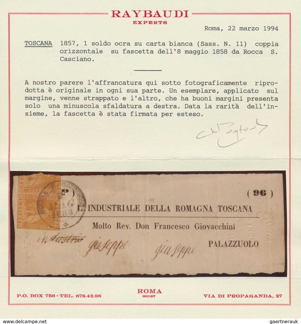Italien - Altitalienische Staaten: Toscana: 1855: 1 Soldo Ochre, Horizontal Pair On A Wrapper Front - Toscane