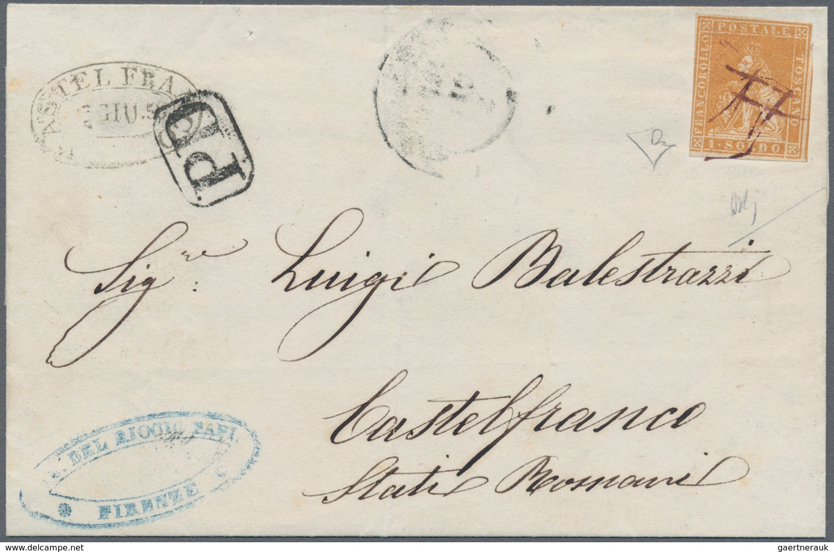 Italien - Altitalienische Staaten: Toscana: 1855: 1 Soldo Ochre, Cancelled By Pen, On A Circular Let - Toscane