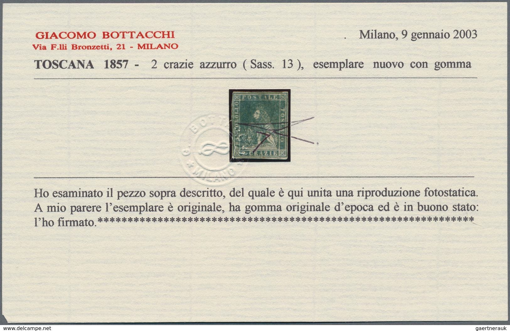 Italien - Altitalienische Staaten: Toscana: 1857, 2cr. Greenish Blue, Fresh Colour, Close To Full Ma - Toscane