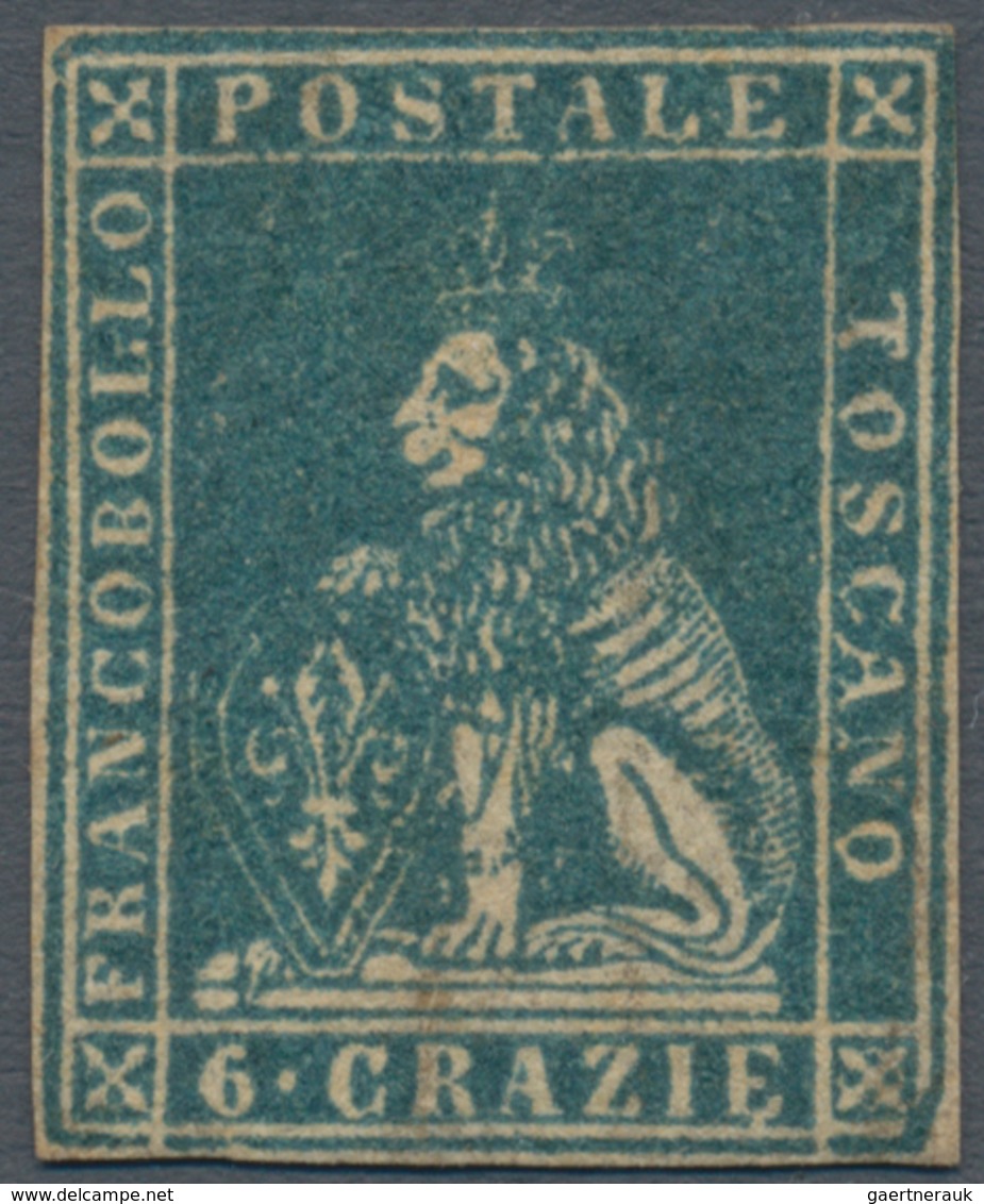 Italien - Altitalienische Staaten: Toscana: 1857, 6 Crazie Dark Blue On White Paper Mint With Origin - Toscane