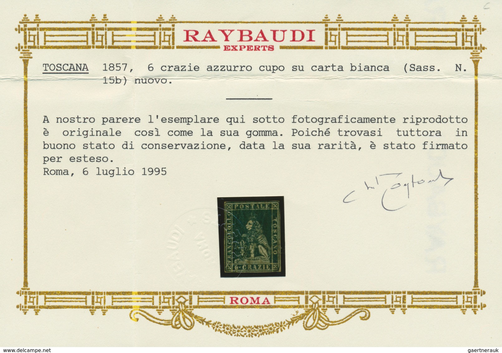 Italien - Altitalienische Staaten: Toscana: 1857, 6 Crazie Dark Blue On White Paper Mint With Origin - Toscane