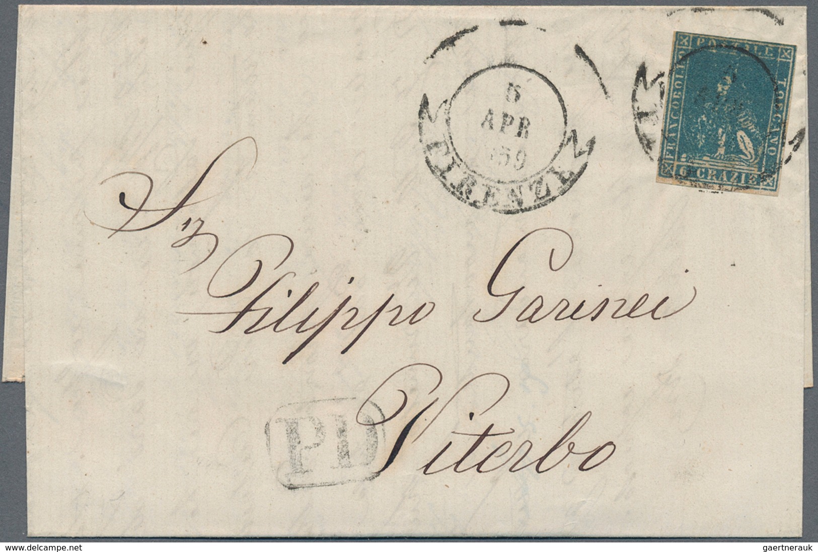 Italien - Altitalienische Staaten: Toscana: 1857, 6 Cr Blue, Even To Full Margins, Single Franking O - Toscane