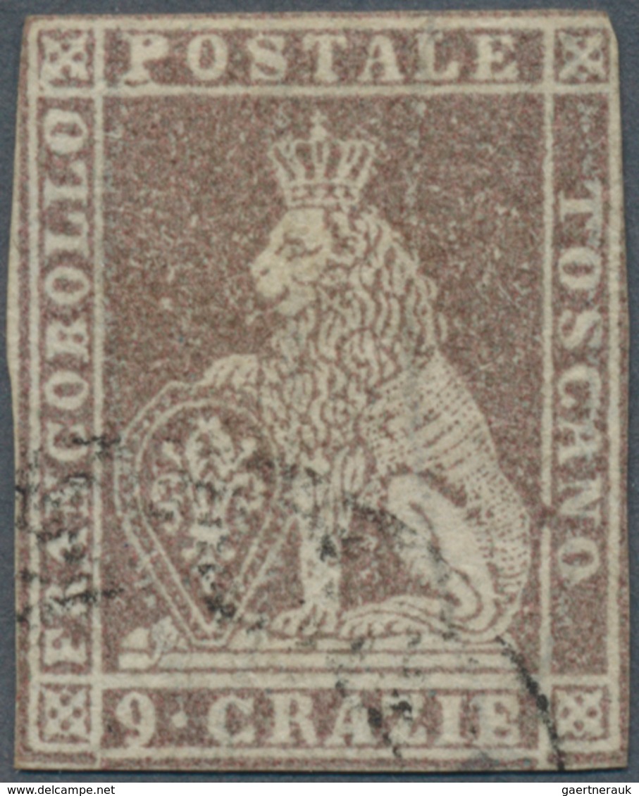 Italien - Altitalienische Staaten: Toscana: 1859, 9 Cr Lilac, Used With Part Of A Black Postmark, Ev - Toscane