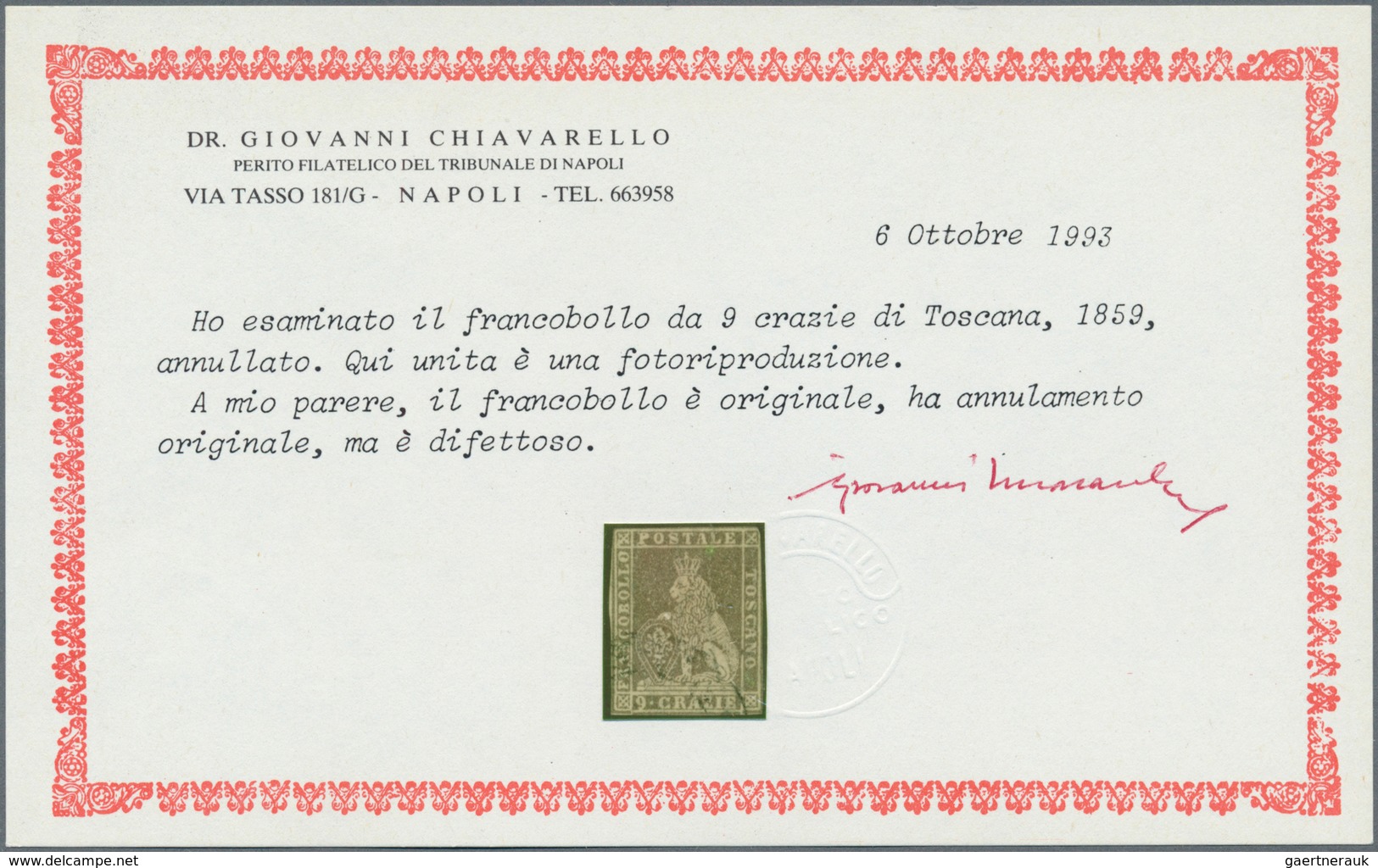 Italien - Altitalienische Staaten: Toscana: 1859, 9 Cr Lilac, Used With Part Of A Black Postmark, Ev - Toscane