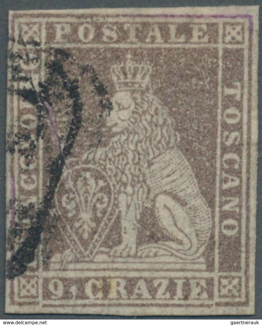 Italien - Altitalienische Staaten: Toscana: 1859, 9 Cr Lilac, Used With Part Of A Black Postmark, Le - Toscane