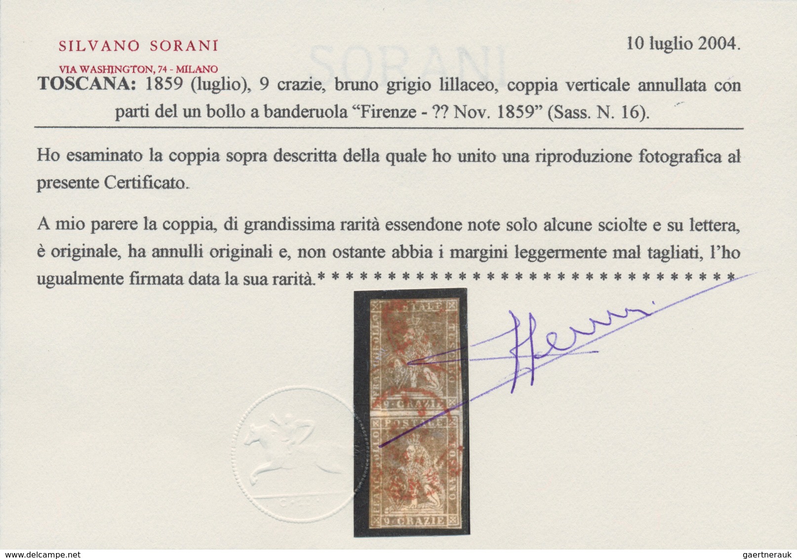 Italien - Altitalienische Staaten: Toscana: 1859.9 Crazie, Brown Lilac Gray, Vertical Couple Cancele - Tuscany