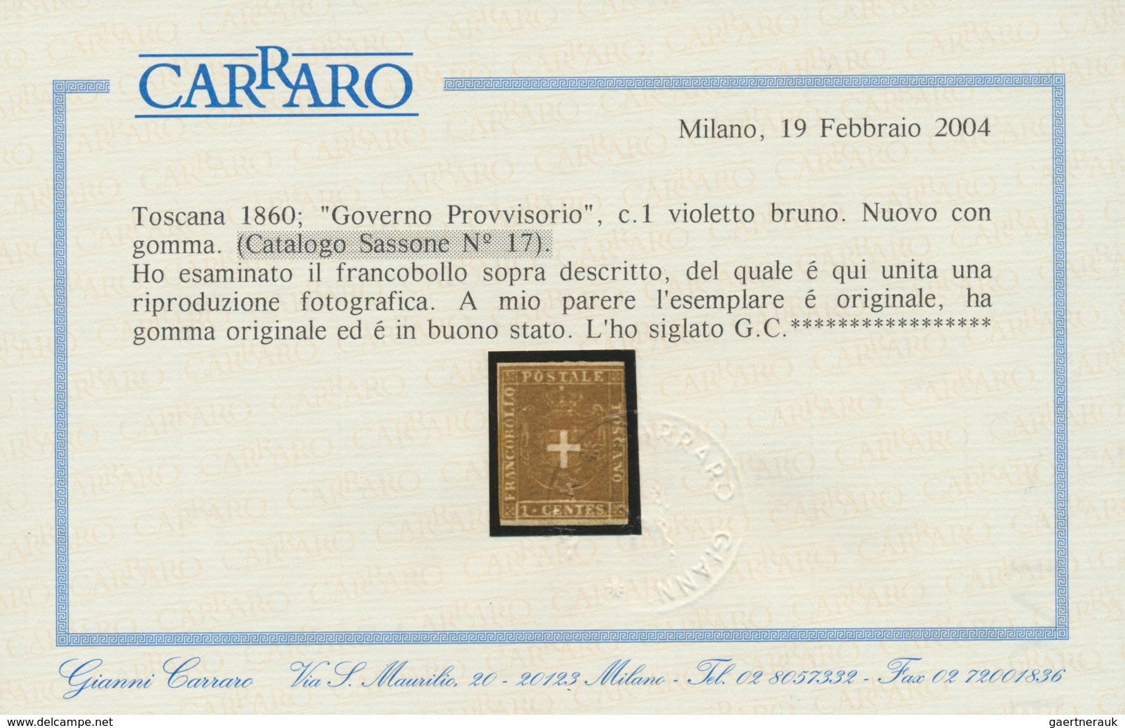 Italien - Altitalienische Staaten: Toscana: 1860, 1 Ct Violet-brown, Almost Full Margins, Mint With - Toscane