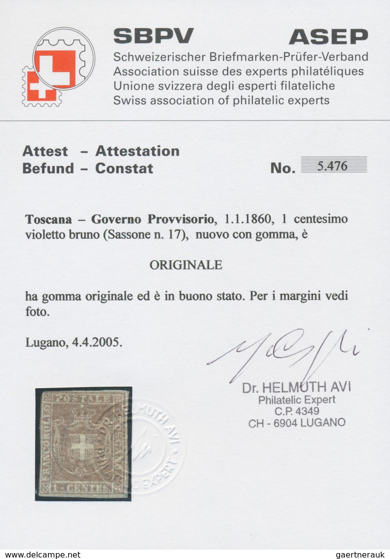 Italien - Altitalienische Staaten: Toscana: 1860, 1c. Violet-brown, Fresh Colour, Cut Into To Full M - Toscane