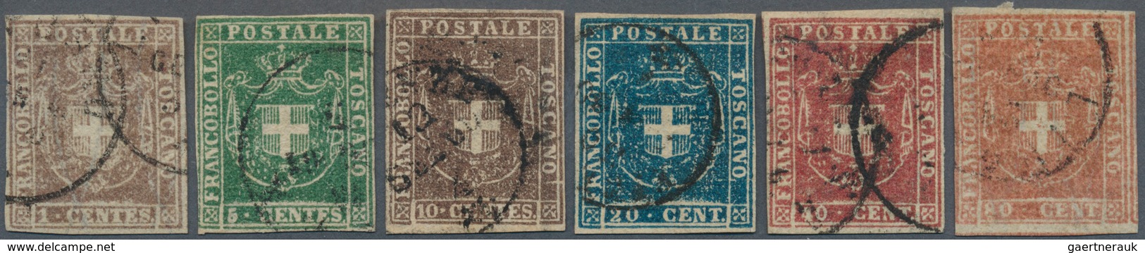 Italien - Altitalienische Staaten: Toscana: 1860, 1c. To 80c., Six Used Values, Touched To (mainly) - Toscane