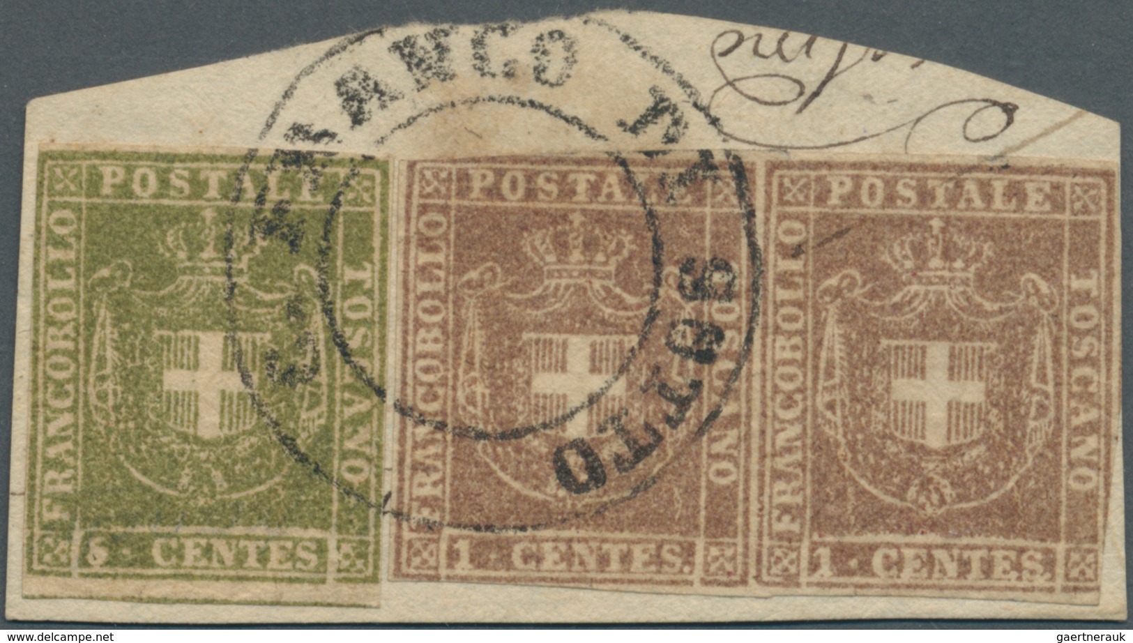 Italien - Altitalienische Staaten: Toscana: 1860, 1c. Brownish Lilac Horizontal Pair And Single Copy - Toscane