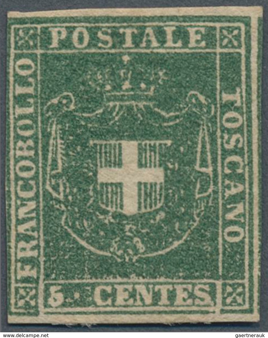 Italien - Altitalienische Staaten: Toscana: 1860, 5c. Green, Intense Colour, Touched At Left Otherwi - Toscane
