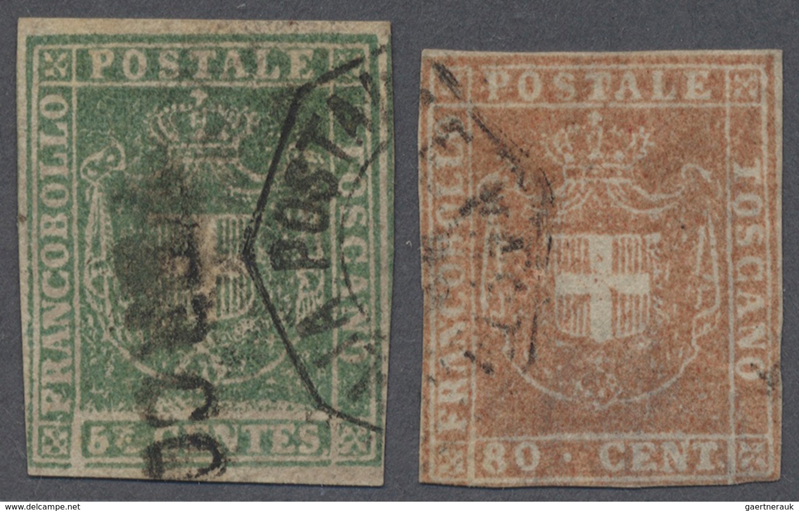 Italien - Altitalienische Staaten: Toscana: 1860, Provisional Government, 5 Cent. Green And 80 Cente - Toscane