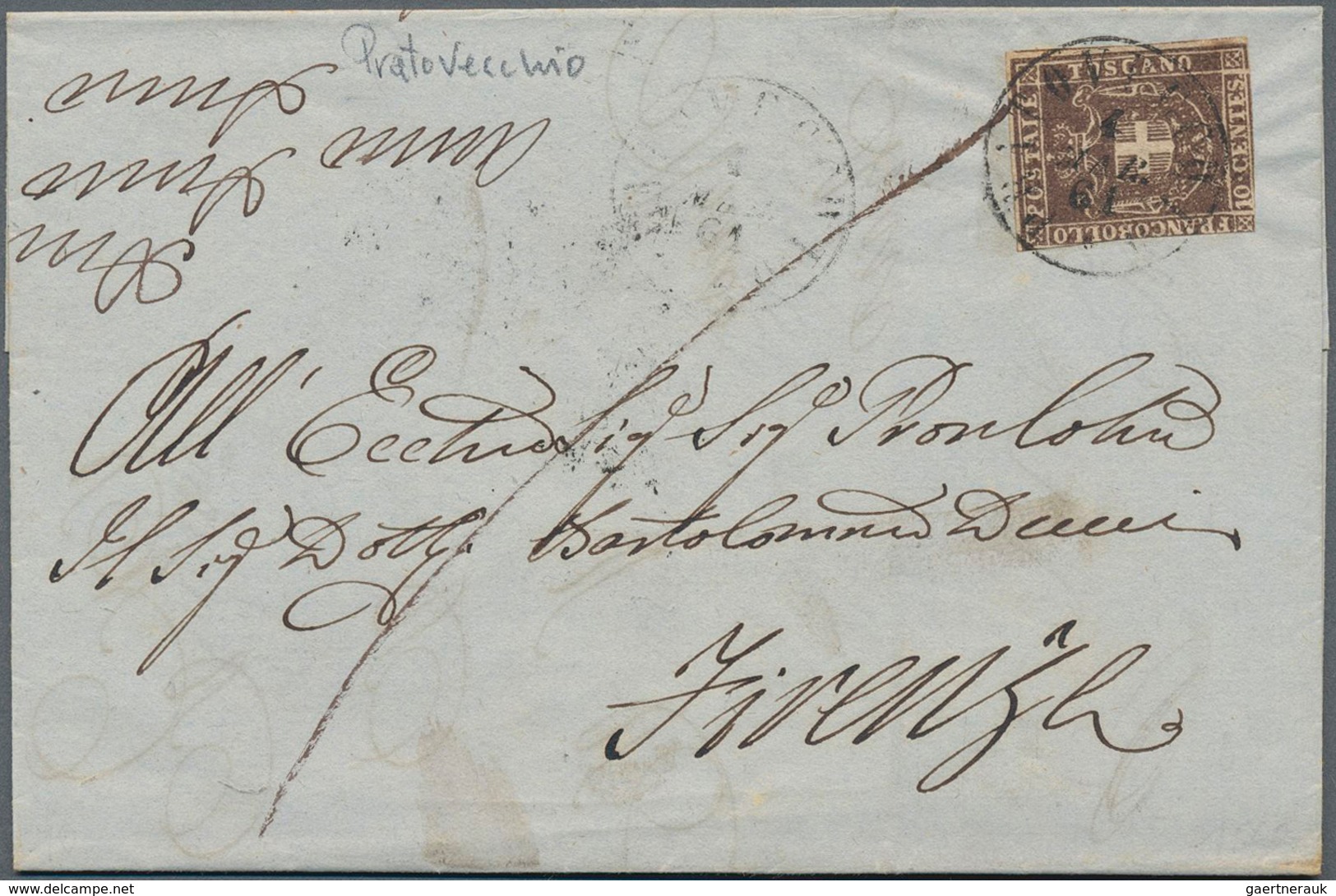 Italien - Altitalienische Staaten: Toscana: 1860, 10 C Brown, Two Margins, Touched At Bottom And At - Toscane