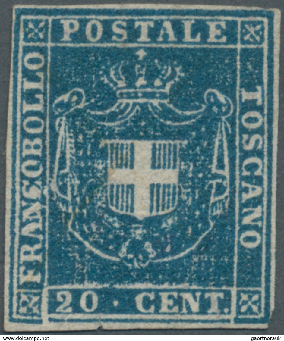 Italien - Altitalienische Staaten: Toscana: 1860, 20 Ct Blue, Full Margins, Fresh Color, Mint Ungumm - Toscane