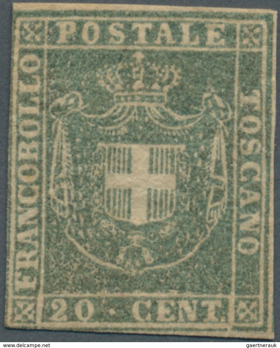 Italien - Altitalienische Staaten: Toscana: 1860, 20c. Greenish Blue, Fresh Colour, Slightly Cut Int - Toscane