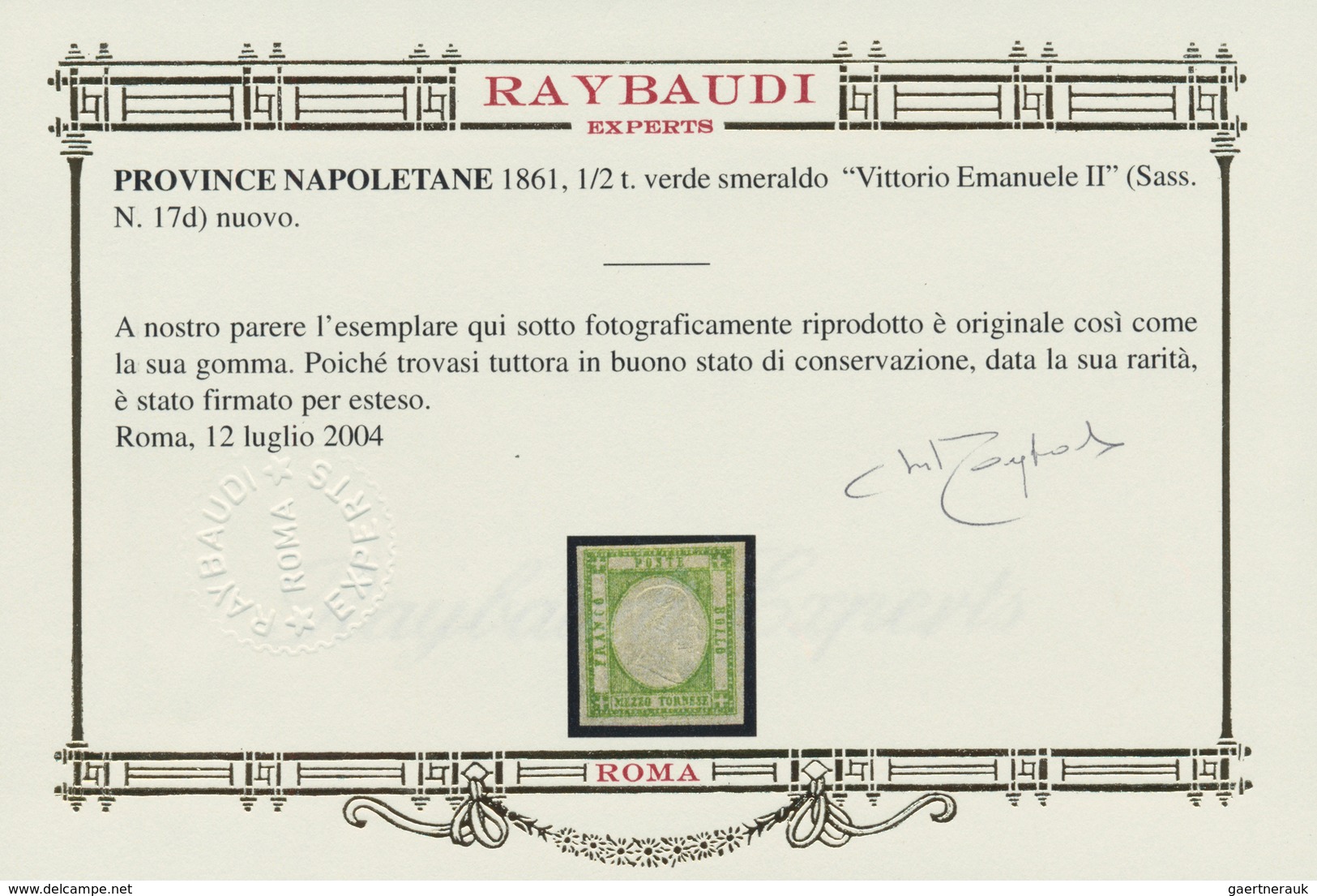 Italien: 1861, Neapolitan Province, ½t. Emerald, Bright Colour, Full To Large Margins, Mint O.g. Wit - Ongebruikt