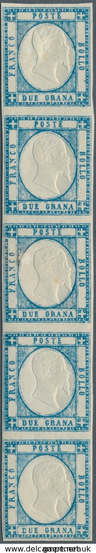 Italien: 1861, Neapolitan Province, 2gr. Blue, Vertical Strip Of Five, Fresh Colour And Close To Ful - Mint/hinged