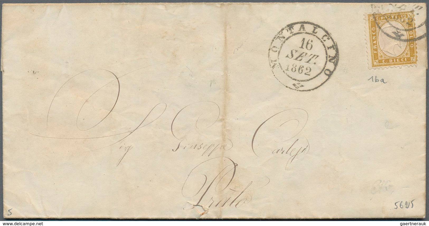 Italien: 1862, 10 C Yellow Olive, Well Perforated, Small Tear At Lower Right Corner, Tied By Double - Nuovi