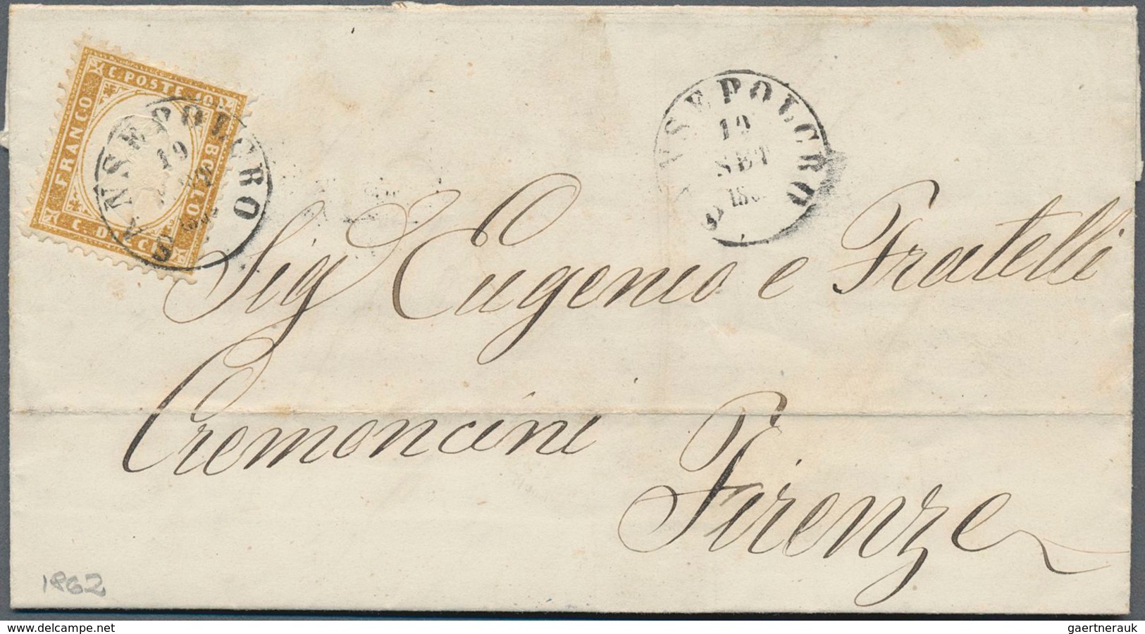 Italien: 1862, 10 Cmi. Lightbrown Tied By SANSEPOLCRO Cds On Letter To Firenze. - Mint/hinged